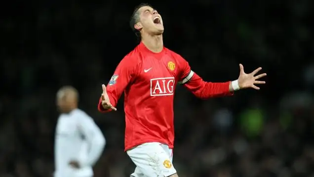 Cristiano Ronaldo celebrates one of his 42 goals in 2007-08.