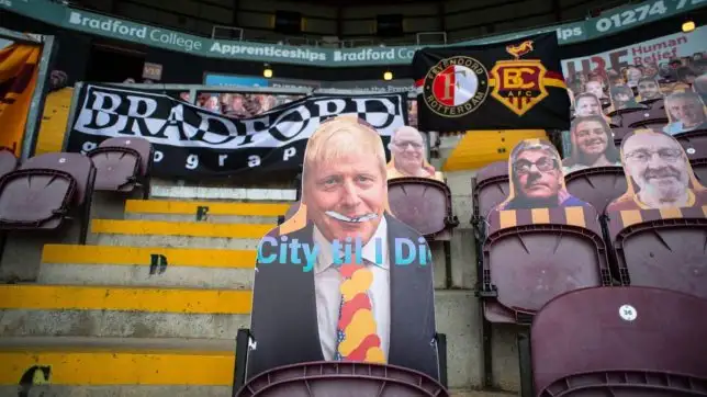 BRADFORD, ENGLAND. JAN 30TH A Boris Johnson cut out in the stands before the Sky Bet League 2 match between Bradford City and Barrow at the Utilita Energy Stadium, Bradford on Saturday 30th January 2021