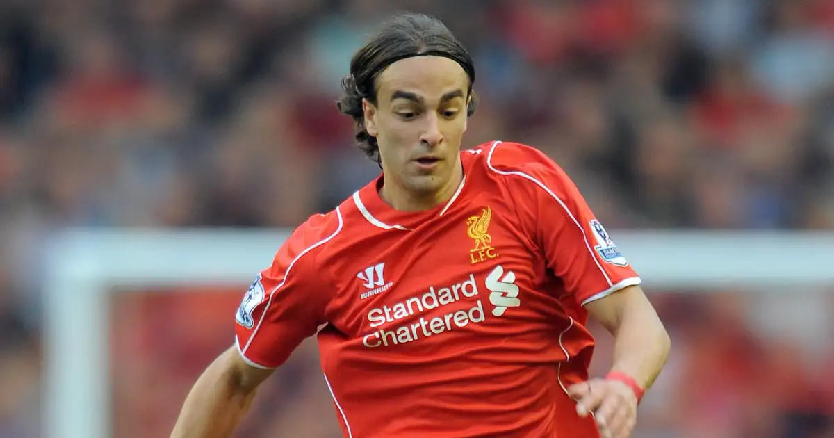 Lazar Markovic in action for Liverpool against Aston Villa, Anfield, September 2014