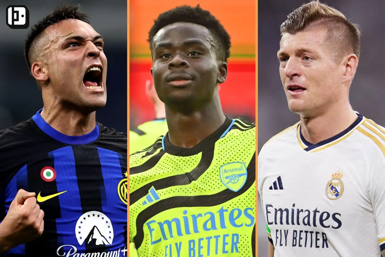 Lautaro Martinez (left), Bukayo Saka (centre) and Toni Kroos (right) miss out on Rio Ferdinand's list of world-class footballers