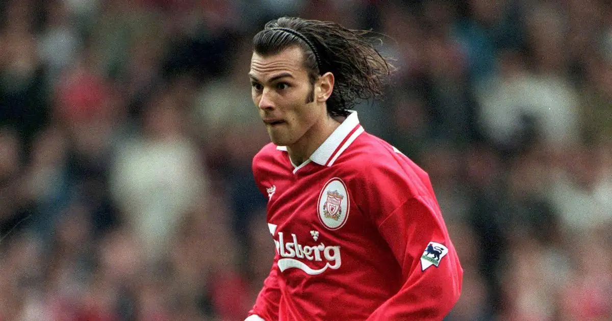 Patrick Berger playing for Liverpool in the Premier League at Anfield Stadium, Liverpool, England. October 1996.