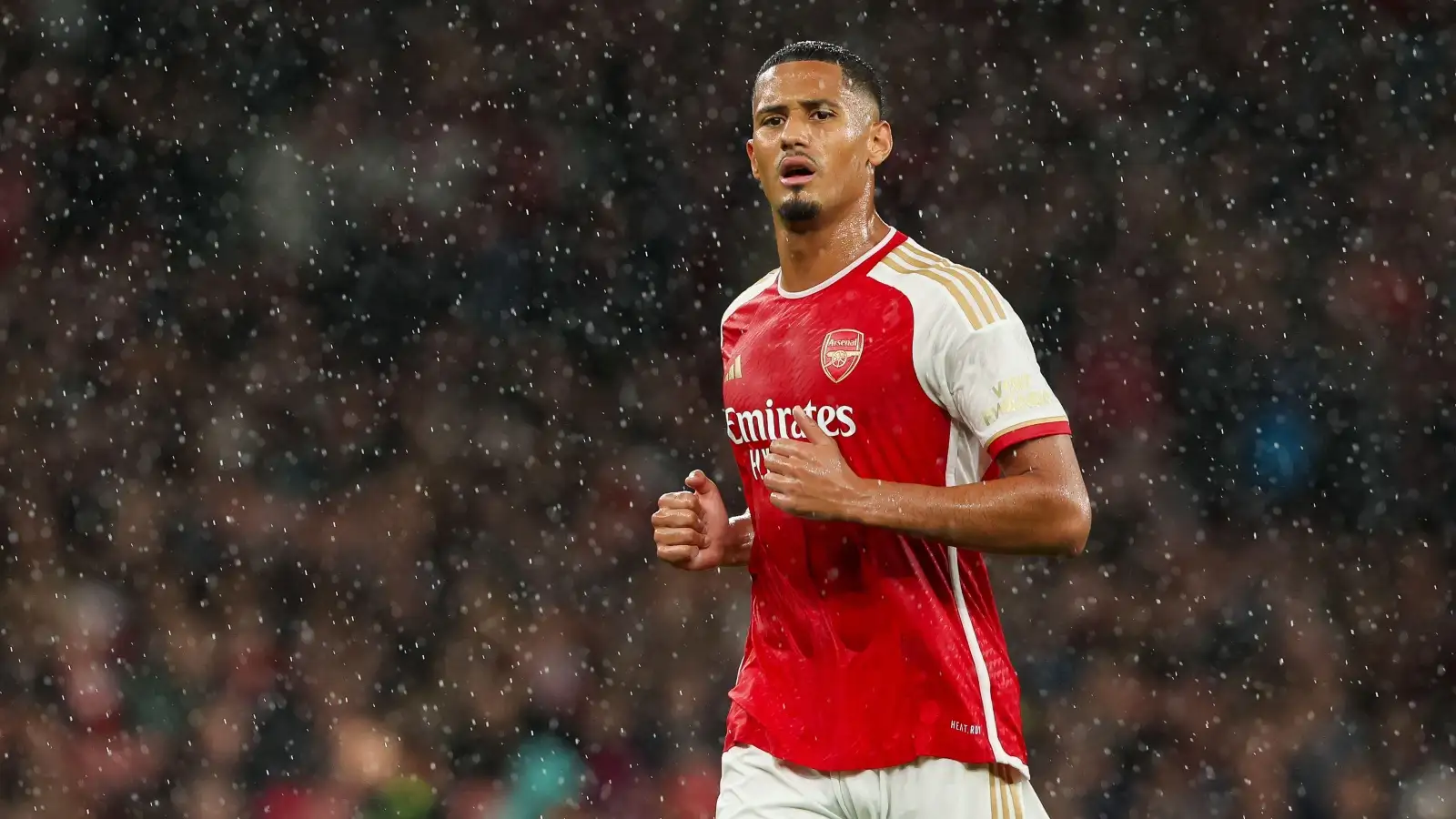 William Saliba during the Champions League match between Arsenal and PSV Eindhoven at Emirates Stadium, London, September 2023.