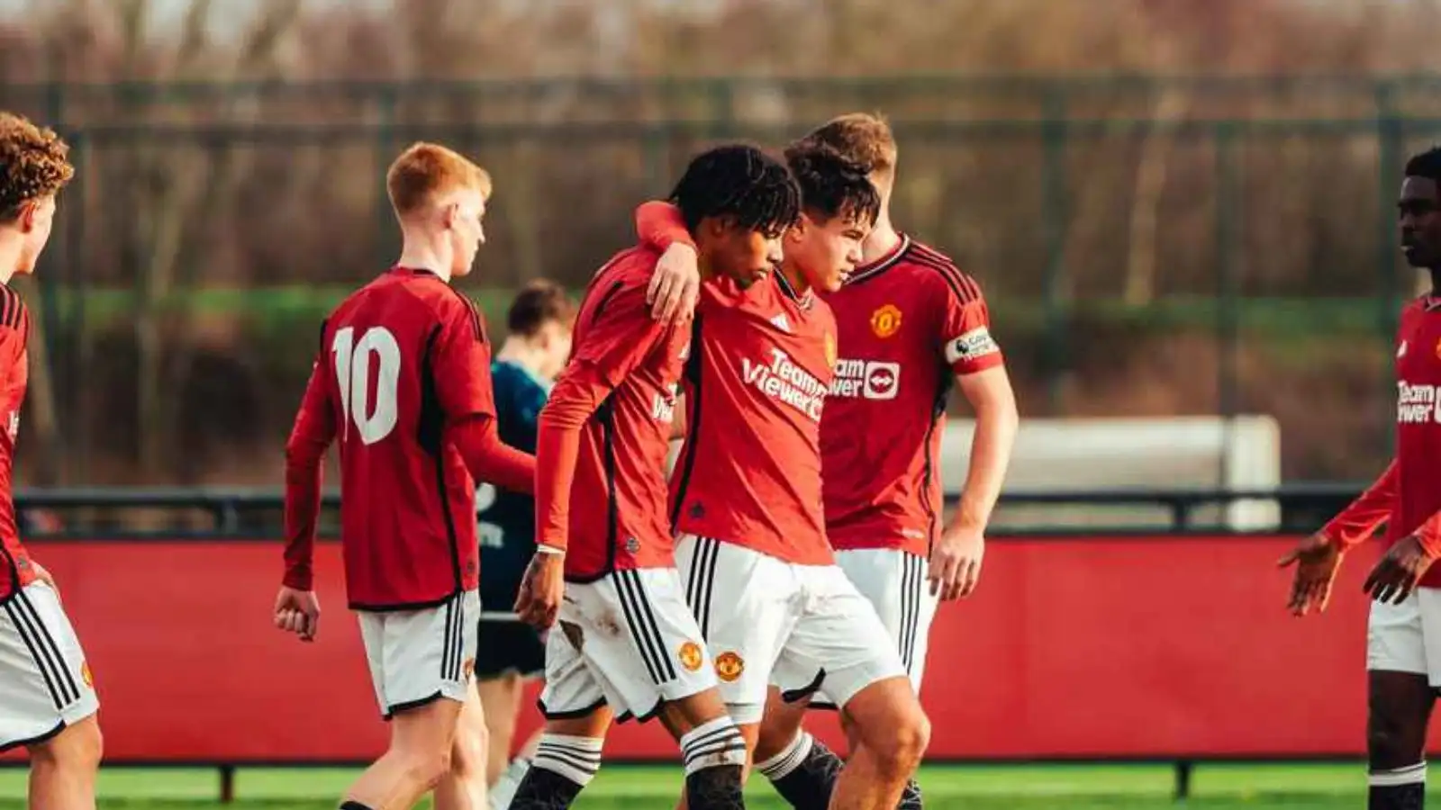 Man Utd's under-18s celebrate a goal (credit: @utdreportAcad Twitter/X)