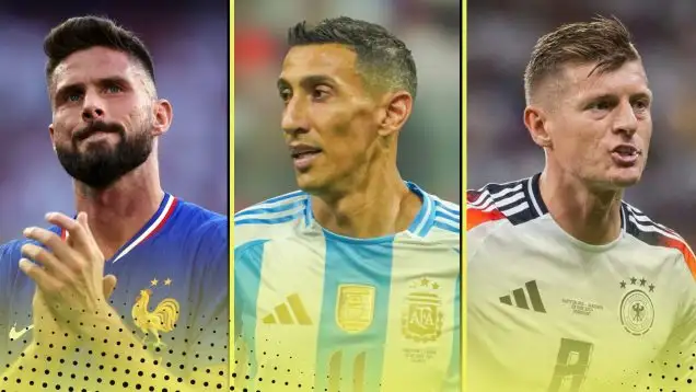 International legends retiring summer 2024 last tournament Euro 2024 Copa America (L-R) Olivier Giroud, Angel Di Maria, Toni Kroos