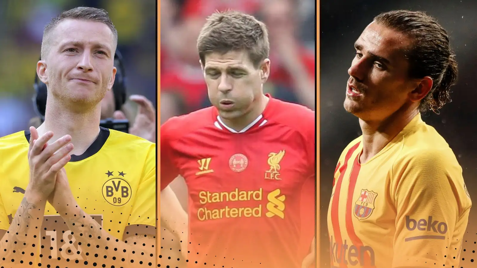 Best players to never win a league title (l-r) Marco Reus, Steven Gerrard, Antoine Griezmann