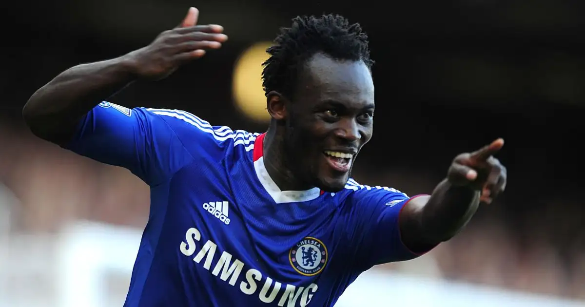 Chelsea's Michael Essien celebrates scoring in the Premier League game against West Ham United at Stamford Bridge, London, England. 11 September 2010.