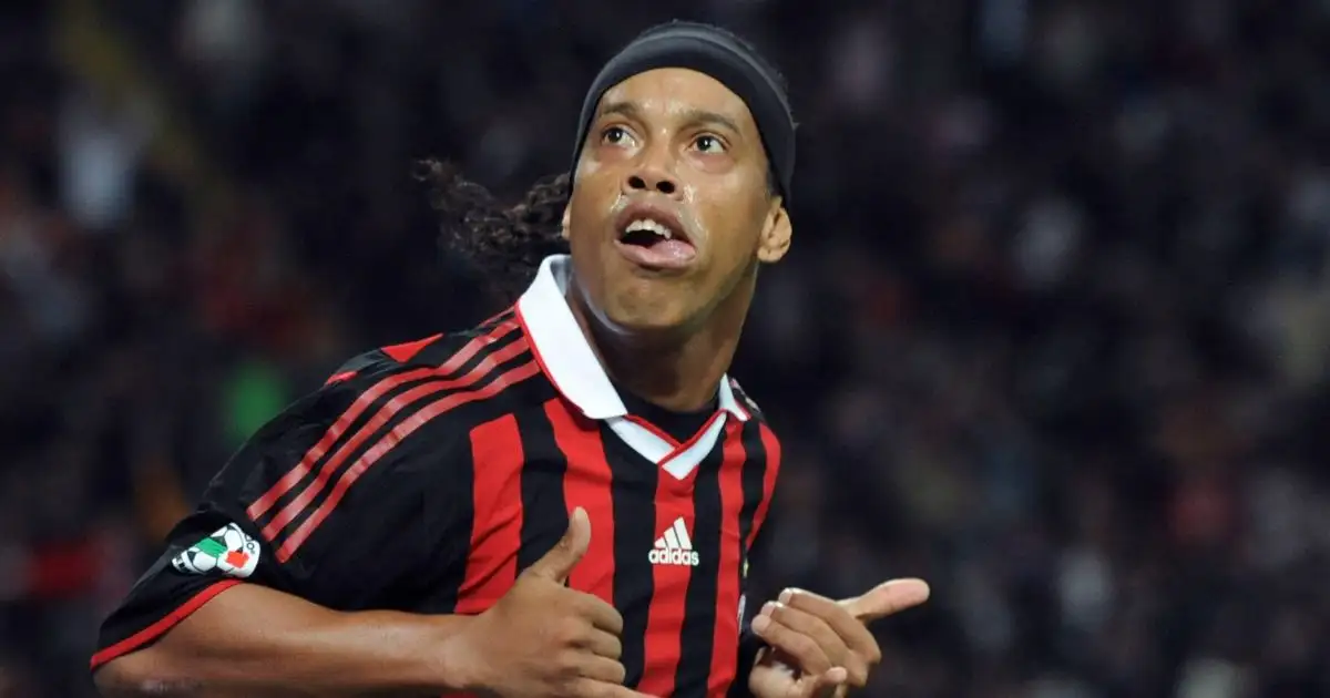 AC Milan's Ronaldinho after scoring against Juventus in Serie A. San Siro stadium in Milan, May 15, 2010.