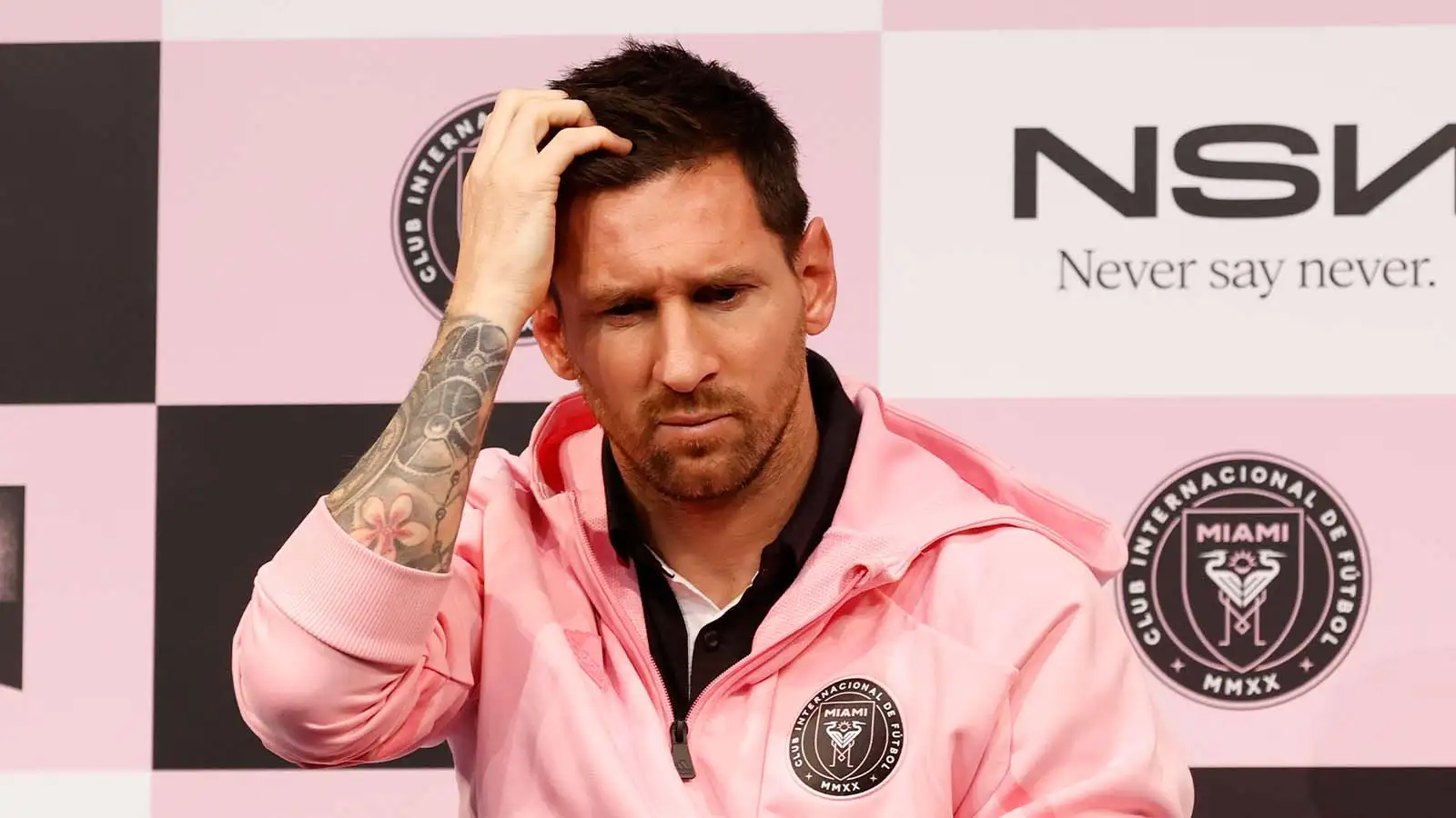 Lionel Messi during a press conference for Inter Miami